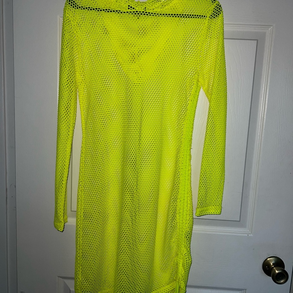 Safety Neon Yellow Mesh Cover-Up Dress